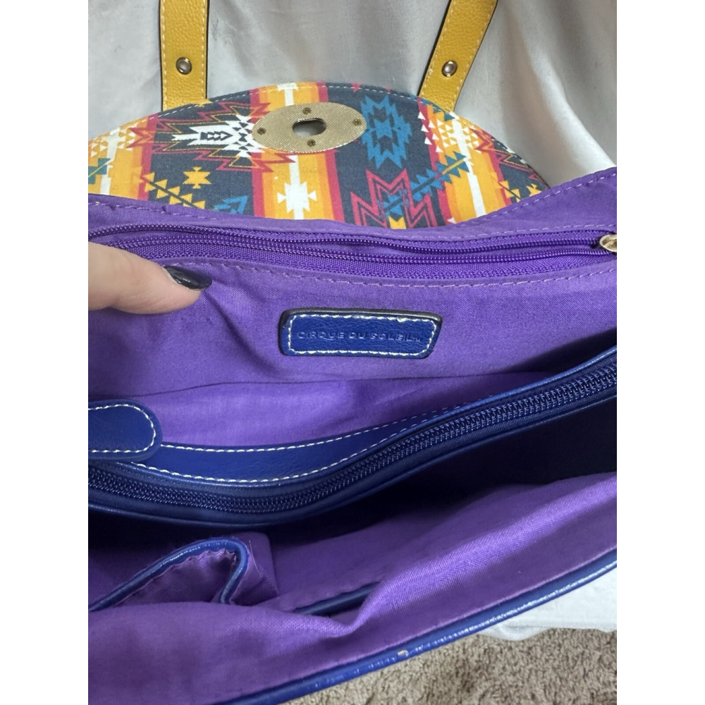Cirque Du Soleil Blue Bag With Yellow Handle Aztec Print No Shoulder Strap - Picture 11 of 16